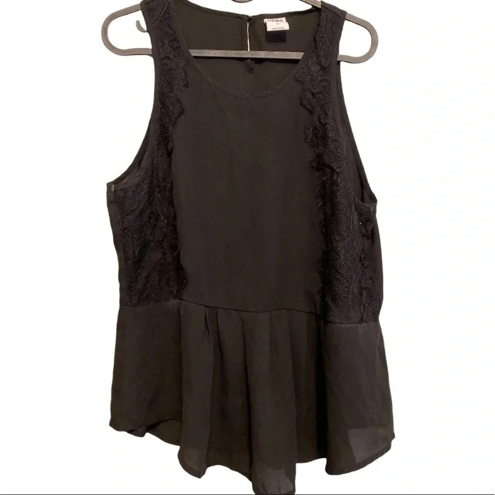 Vero Moda black  sheer lace sleeveless peplum blouse Sz 42